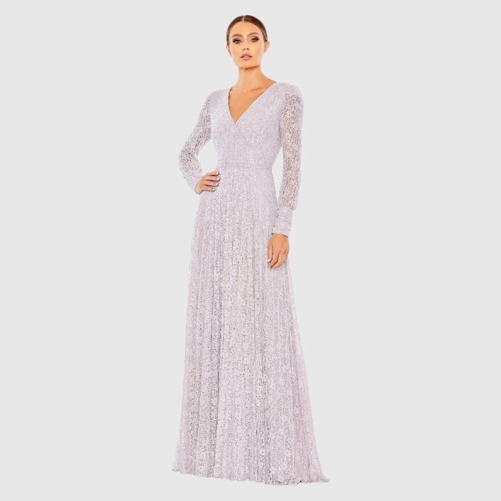 Mac Duggal 93679 NWT Beaded Lace Long Sleeve Wrap Over Gown